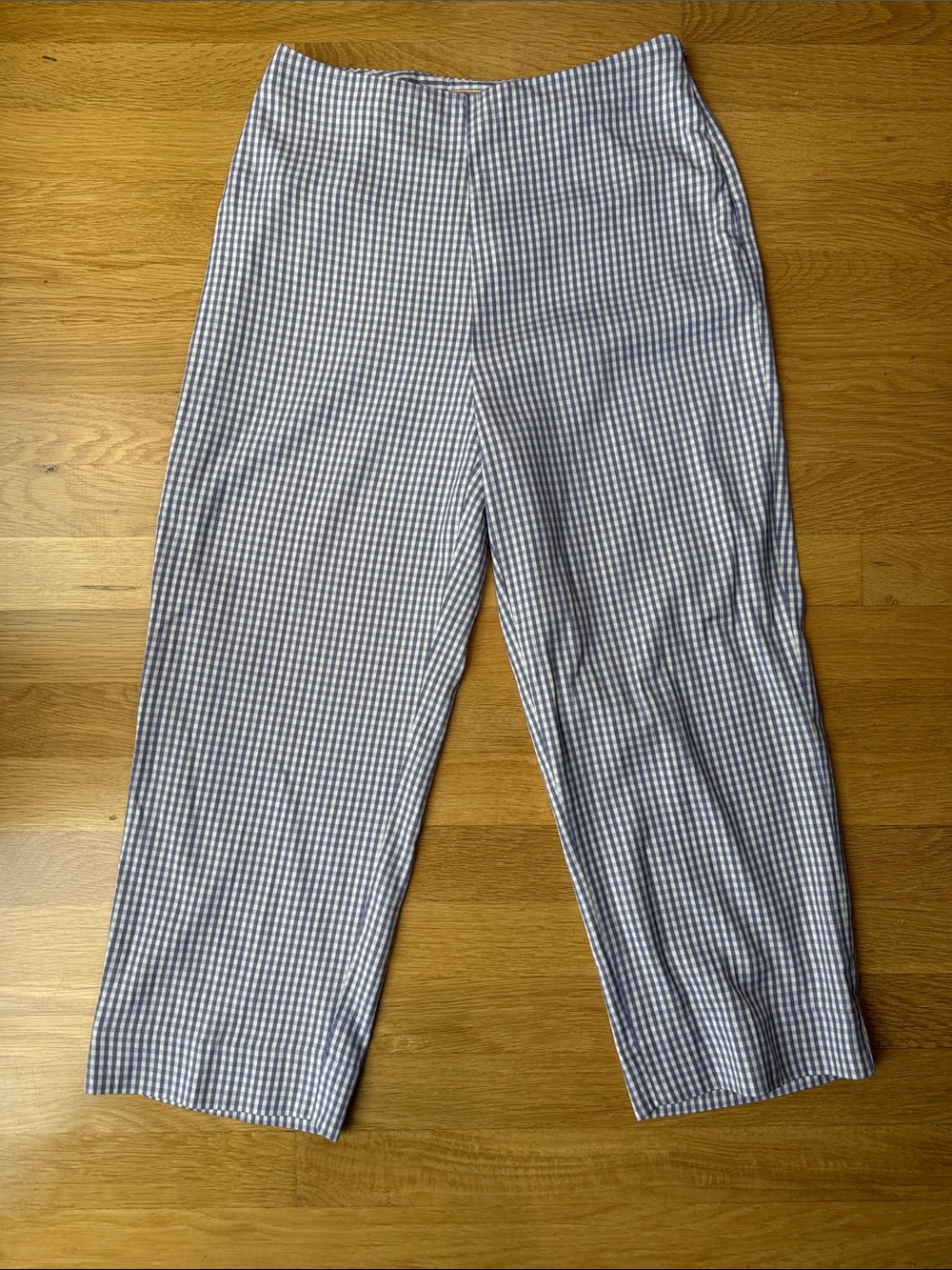 Women’s Vintage Silk Checked Cropped Pants - Blue/White